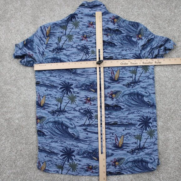 Lucky Brand AOP Camp Shirt Mens Small Blue Linen/Viscose Blend S/S Loop Collar - Picture 9 of 13